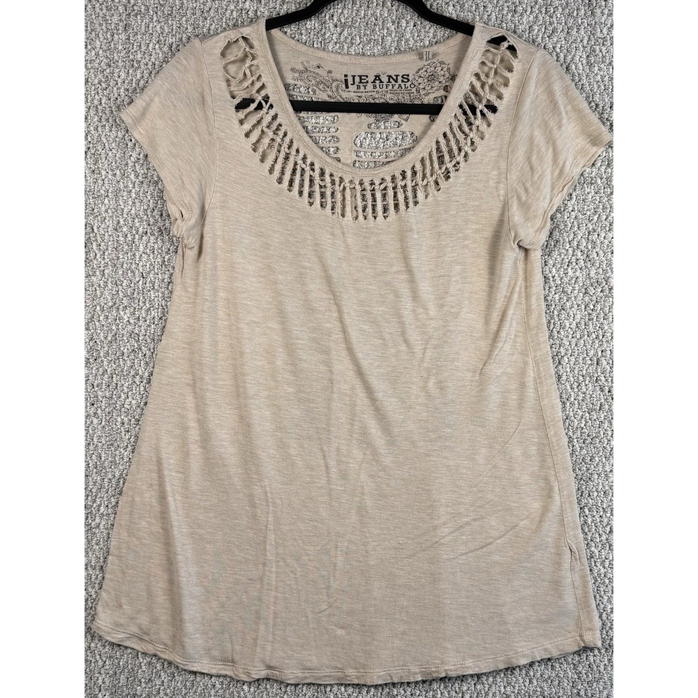 Distressed Cutout Boho Top Beige Festival Indie Sleaze Grunge Tunic S